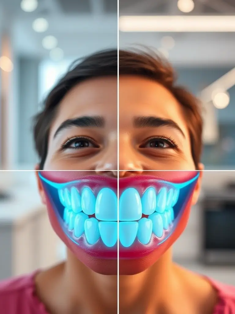 A digital rendering of a patient's smile transformation using Dentissimi's digital smile design technology, showcasing the before-and-after results.